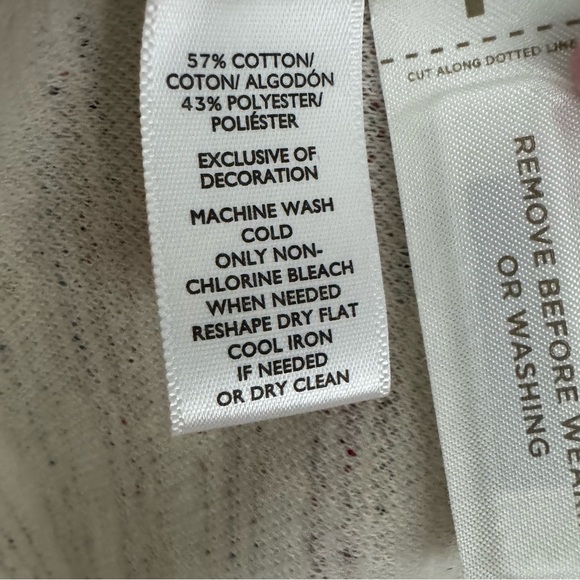 Loft, XS petite, puff sleeve dress, off-white w/ multi coloured stripes, pockets - Picture 3 of 3